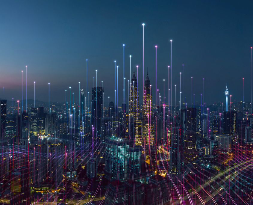 PATRIZIA’s European Infrastructure Fund II surpasses EUR 800 million in committed investments with double fibre deal in Spain Smart city and abstract dot point connect with gradient line