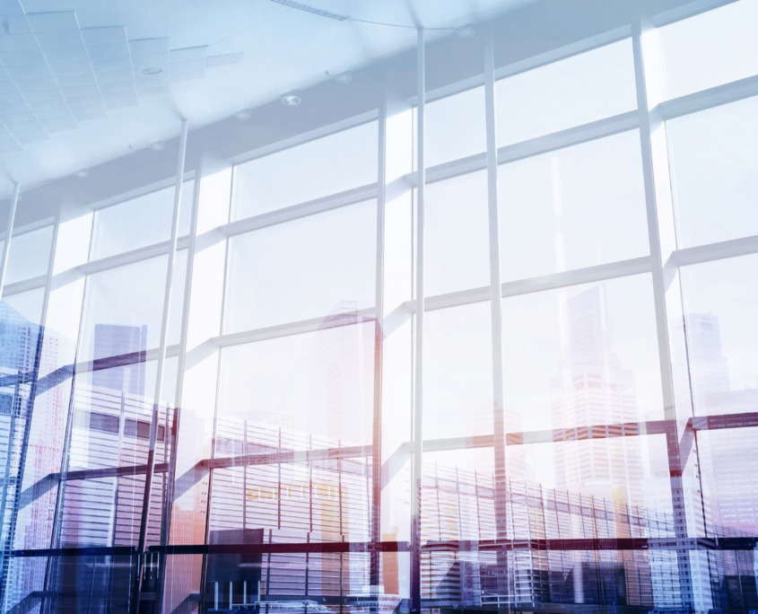 abstract business interior double exposure